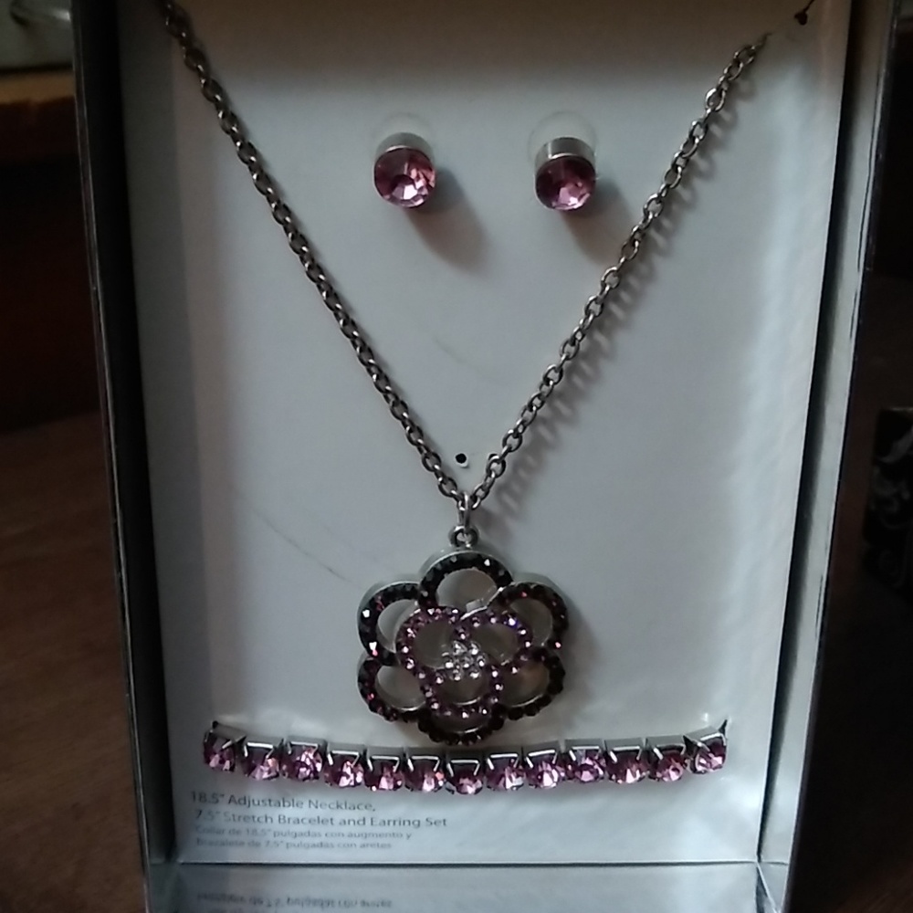 Purple necklace, earring, and bracelet set